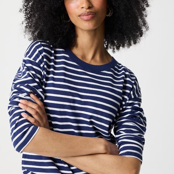 J. Crew Antique Navy Long-Sleeve Striped Tee/NWT/L - Picture 2 of 13